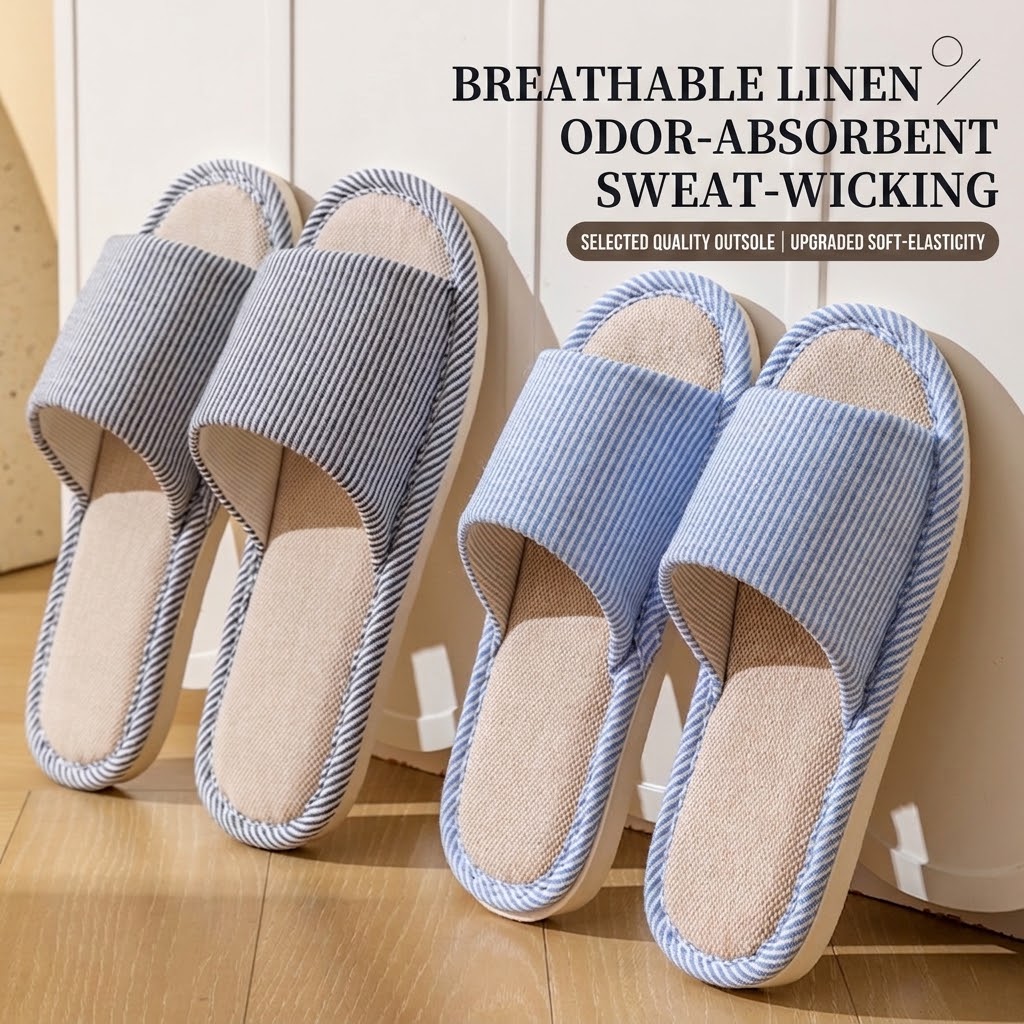 Men'S Shoes Slip On - Breathable Flax Linen Slippers Women Men